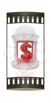 Dollar sign in rotunda on a white background. The film strip