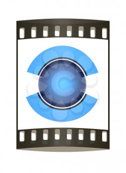 Abstract blue sphere and colorful semi-circles on a white background. The film strip