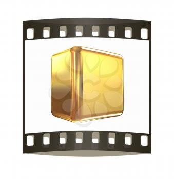 3d abstract gold cub on a white background. The film strip