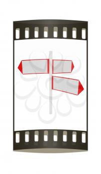 3D blank road sign on a white background. The film strip