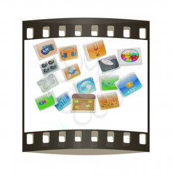 Cloud of media application Icons on a white background. The film strip