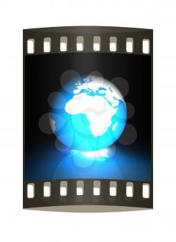 Earth glow on a white background. The film strip