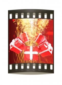 Holiday gifts background. The film strip