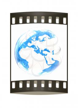 Earth on a white background. The film strip
