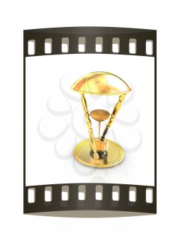 Transparent hourglass isolated on white background. Sand clock icon 3d illustration. The film strip