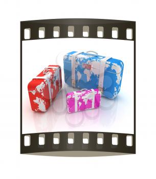 suitcases for travel. The film strip