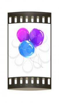 Color glossy balloons isolated on white. The film strip