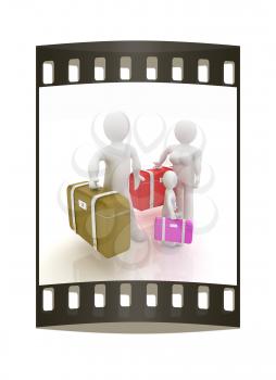 Family travel concept on a white background. The film strip