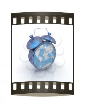 Clock of world map. The film strip