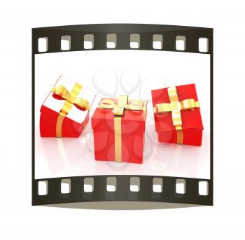Crumpled gifts on a white background. The film strip