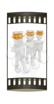 3d people - mans, persons with a golden crown. Kings. The film strip
