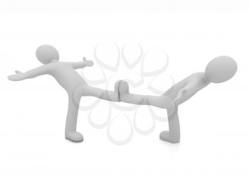 3d mans isolated on white. Series: morning exercises - hands in sides and one leg is exposed forward