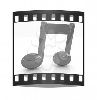 Music note on a white background. The film strip with place for your text