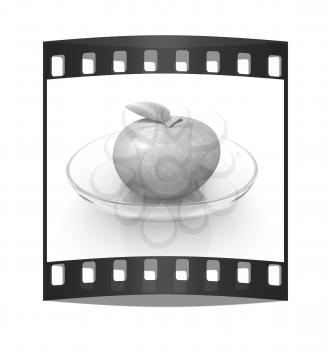 apple on a plate on a white background. The film strip