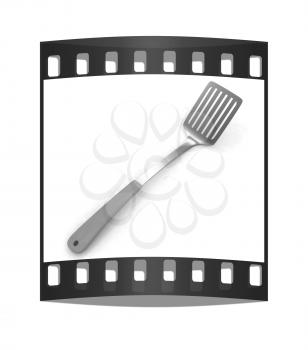 Gold cutlery on white background. The film strip