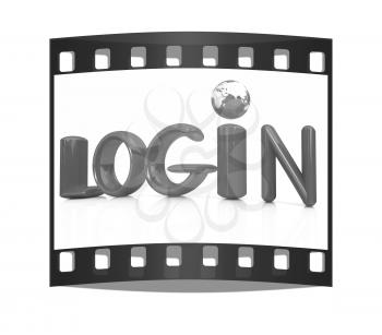 3d red text login on a white background. The film strip