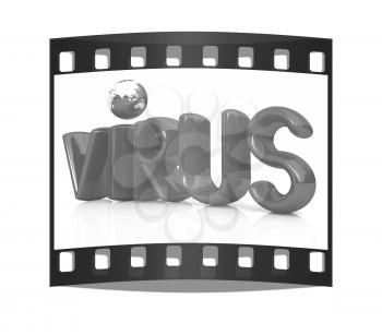 3d red text virus on a white background. The film strip