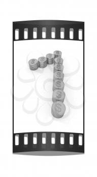 the number one of gold coins with dollar sign on a white background. The film strip