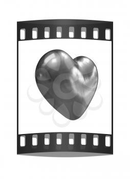 3d glossy metall heart isolated on white background. The film strip