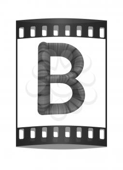 Wooden Alphabet. Letter B on a white background. The film strip