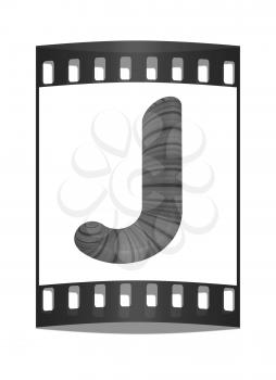 Wooden Alphabet. Letter J on a white background. The film strip