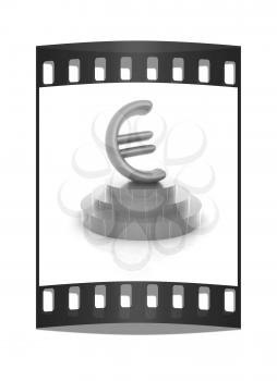 Euro sign on podium. 3D icon on white background (high details and quality of the rendering). The film strip