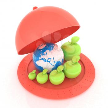Earth and apples around - from the smallest to largest on Serving dome or Cloche. Global dieting concept