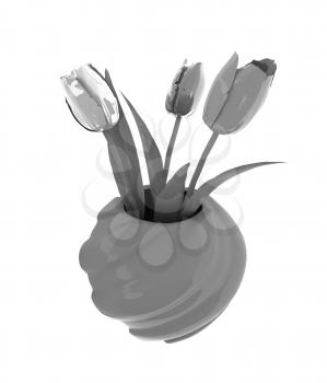 Tulips with leaf in vase
