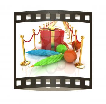 Beautiful Christmas gifts on New Year's path to the success. The film strip