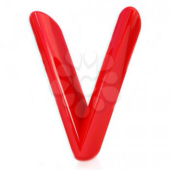 Alphabet on white background. Letter V on a white background. Anaglyph. View with red/cyan glasses to see in 3D. 3D illustration