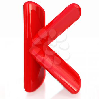 Alphabet on white background. Letter K on a white background. Anaglyph. View with red/cyan glasses to see in 3D. 3D illustration