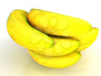 bananas on a white background. 3D illustration. Anaglyph. View with red/cyan glasses to see in 3D.