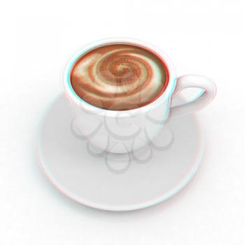 mug on a white background. Anaglyph. View with red/cyan glasses to see in 3D. 3D illustration