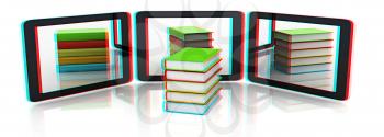 phones and colorful real books. 3D illustration. Anaglyph. View with red/cyan glasses to see in 3D.