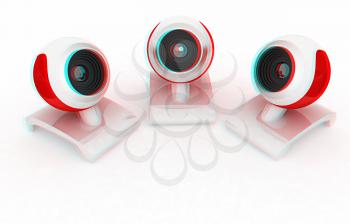 Web-cams on a white background. 3D illustration. Anaglyph. View with red/cyan glasses to see in 3D.