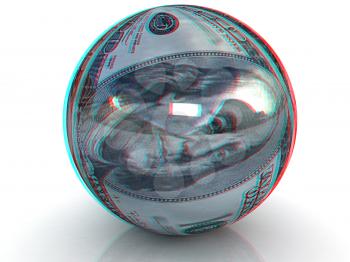 Sphere from  dollar. Anaglyph. View with red/cyan glasses to see in 3D. 3D illustration