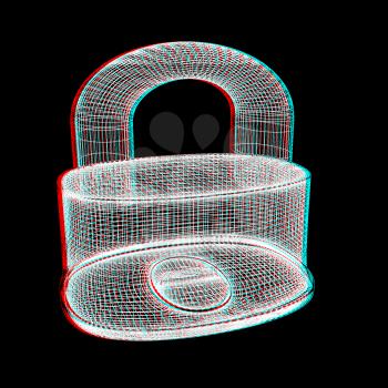 3d model lock isolated on a black background. 3D illustration. Anaglyph. View with red/cyan glasses to see in 3D.