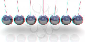 Newton's balls on white background. 3D illustration. Anaglyph. View with red/cyan glasses to see in 3D.