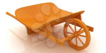 wooden wheelbarrow on a white background. 3D illustration. Anaglyph. View with red/cyan glasses to see in 3D.