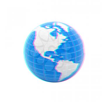 Earth Isolated on white background. 3D illustration. Anaglyph. View with red/cyan glasses to see in 3D.