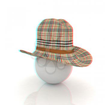 3d hats on white ball. Sapport icon on a white background. 3D illustration. Anaglyph. View with red/cyan glasses to see in 3D.