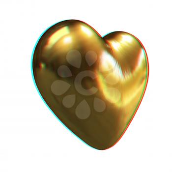 3d glossy metall heart isolated on white background. 3D illustration. Anaglyph. View with red/cyan glasses to see in 3D.