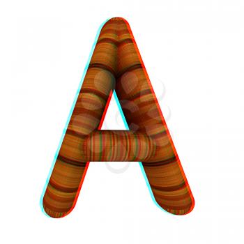 Wooden Alphabet. Letter A on a white background. 3D illustration. Anaglyph. View with red/cyan glasses to see in 3D.