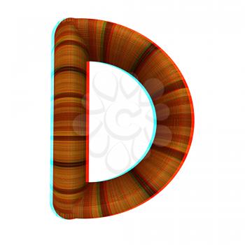 Wooden Alphabet. Letter D on a white background. 3D illustration. Anaglyph. View with red/cyan glasses to see in 3D.