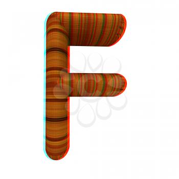 Wooden Alphabet. Letter F on a white background. 3D illustration. Anaglyph. View with red/cyan glasses to see in 3D.