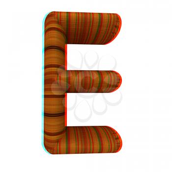 Wooden Alphabet. Letter E on a white background. 3D illustration. Anaglyph. View with red/cyan glasses to see in 3D.