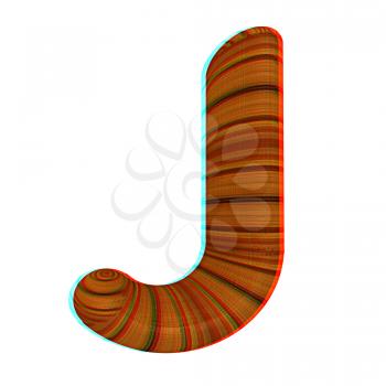 Wooden Alphabet. Letter J on a white background. 3D illustration. Anaglyph. View with red/cyan glasses to see in 3D.