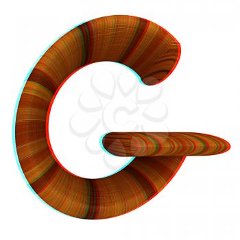 Wooden Alphabet. Letter G on a white background. 3D illustration. Anaglyph. View with red/cyan glasses to see in 3D.