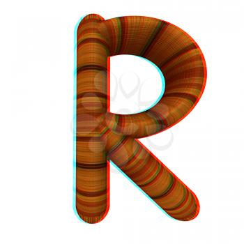 Wooden Alphabet. Letter R on a white background. 3D illustration. Anaglyph. View with red/cyan glasses to see in 3D.