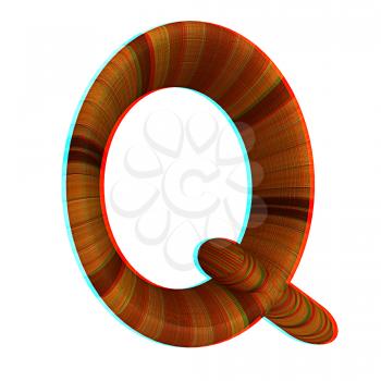 Wooden Alphabet. Letter Q on a white background. 3D illustration. Anaglyph. View with red/cyan glasses to see in 3D.
